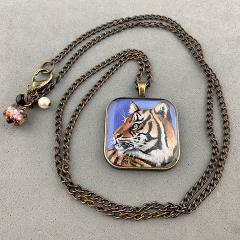 BONNIE ~ HAND PAINTED MINIATURE ART PENDANT ON A 26 INCH SILVER CHAIN