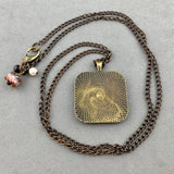 CLYDE ~ HAND PAINTED MINIATURE ART PENDANT  ON A 28 INCH ANTIQUE BRONZE CHAIN