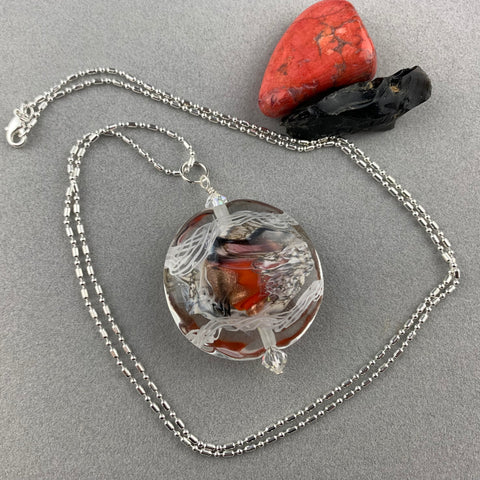ORCHESTRA ~ HANDMADE GLASS PENDANT ON AN 18" STERLING SILVER BALL CHAIN