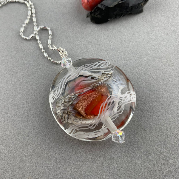 SNOWGLOBE ~ LARGE HANDMADE GLASS BEAD ON A 28" STERLING SILVER COLUMN CHAIN