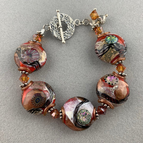 FOSSIL II ~ STERLING SILVER BRACELET WITH HANDMADE GLASS BEAD
