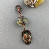 LUCKY PENNY CHARM WITH HANDMADE GLASS BEAD AND FRAMED DEER