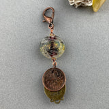 LUCKY PENNY CHARM WITH HANDMADE GLASS BEAD AND FRAMED DEER
