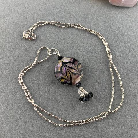 CONFETTI ~ HANDMADE GLASS PENDANT ON AN 24" STERLING SILVER SNAKE CHAIN