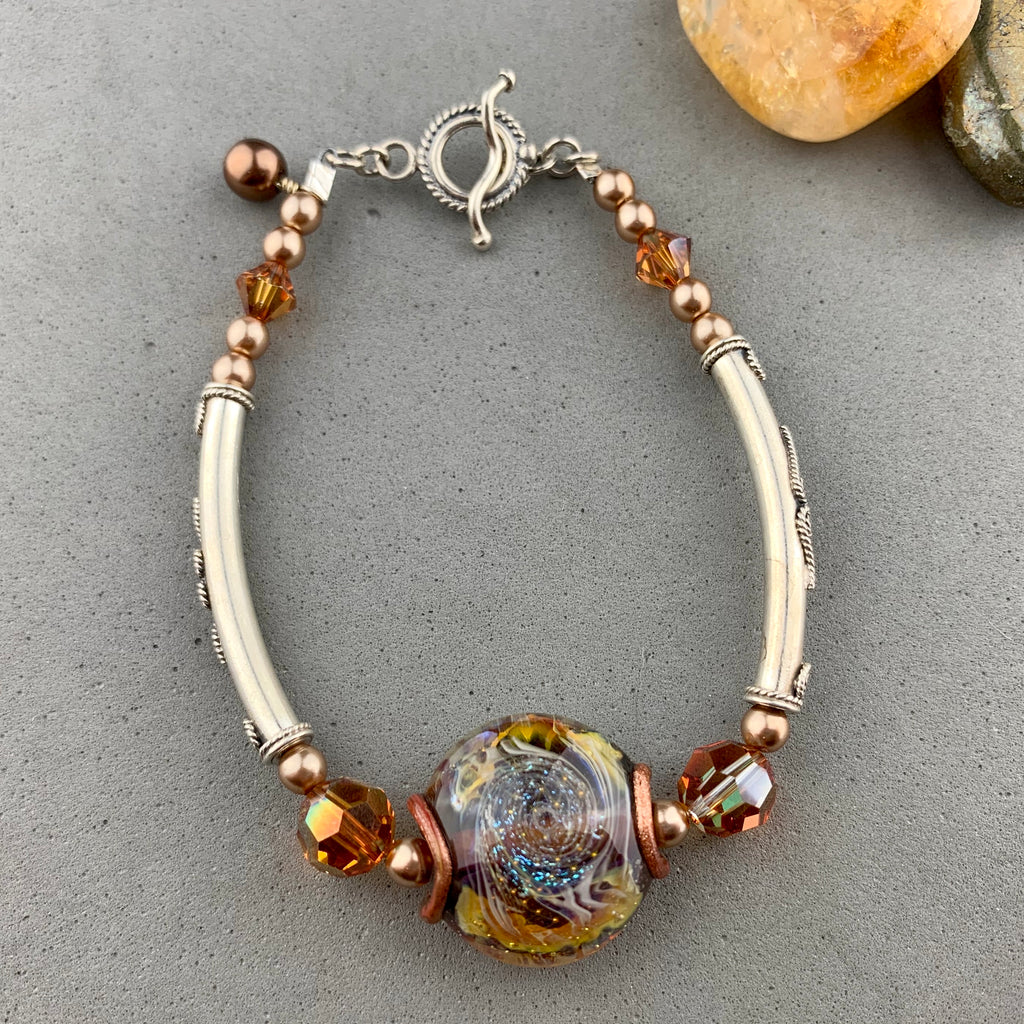 COSMOS WRAP ~ STERLING SILVER BRACELET WITH HANDMADE GLASS BEAD