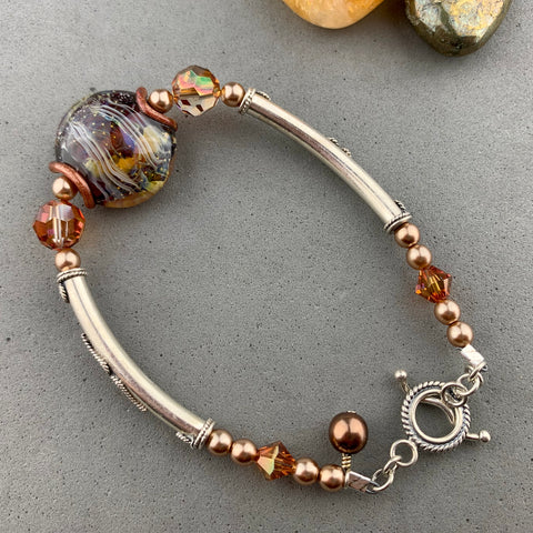 COSMOS WRAP ~ STERLING SILVER BRACELET WITH HANDMADE GLASS BEAD