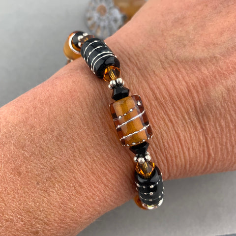 BUTTERSCOTCH RIPPLE ~ HANDMADE GLASS BEAD BRACELET