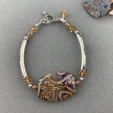 FLAT SWIRL WRAP ~ STERLING SILVER BRACELET WITH HANDMADE GLASS BEAD