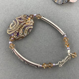 FLAT SWIRL WRAP ~ STERLING SILVER BRACELET WITH HANDMADE GLASS BEAD
