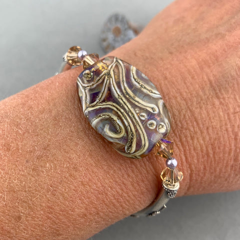 FLAT SWIRL WRAP ~ STERLING SILVER BRACELET WITH HANDMADE GLASS BEAD