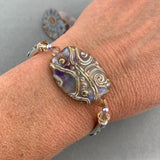 FLAT SWIRL WRAP ~ STERLING SILVER BRACELET WITH HANDMADE GLASS BEAD