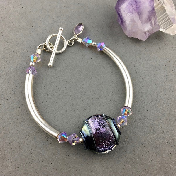 SPARKLY WRAP WITH HANDMADE LILAC GLASS BEAD